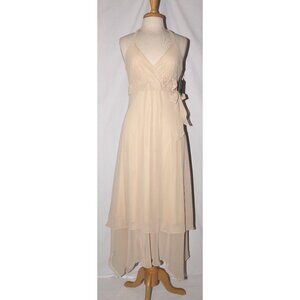 NoxAnabel #271 Mid Calf Hanky Hem Chiffon Dress-Size M, XL, 2X-GOLD-NEW W/Tags